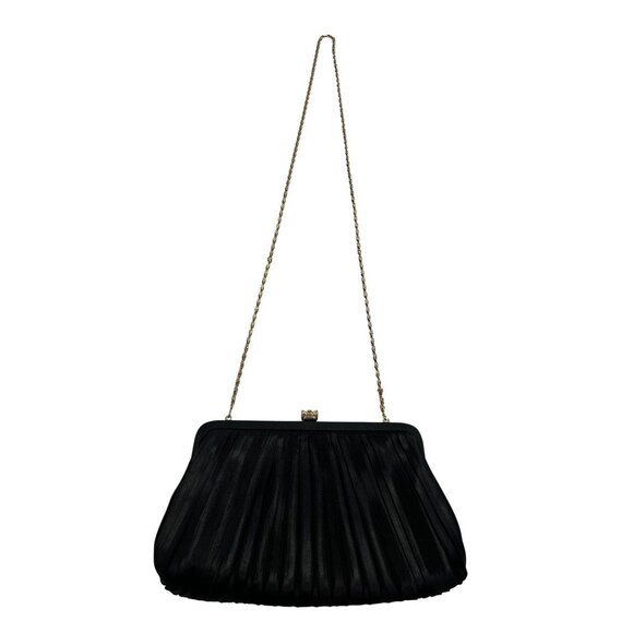 Vintage La Bagagerie Pleated Hinge Closure Handbag in Black - Picture 1 of 4